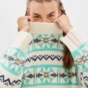 NWT: American Eagle Oversized Fairisle Mock Neck Sweater Sizes: Medium and XS